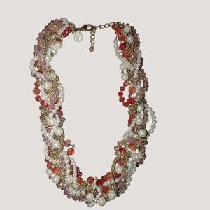 White House Black Market Multistrand Statement Necklace Faux Pearls Crystal Bead